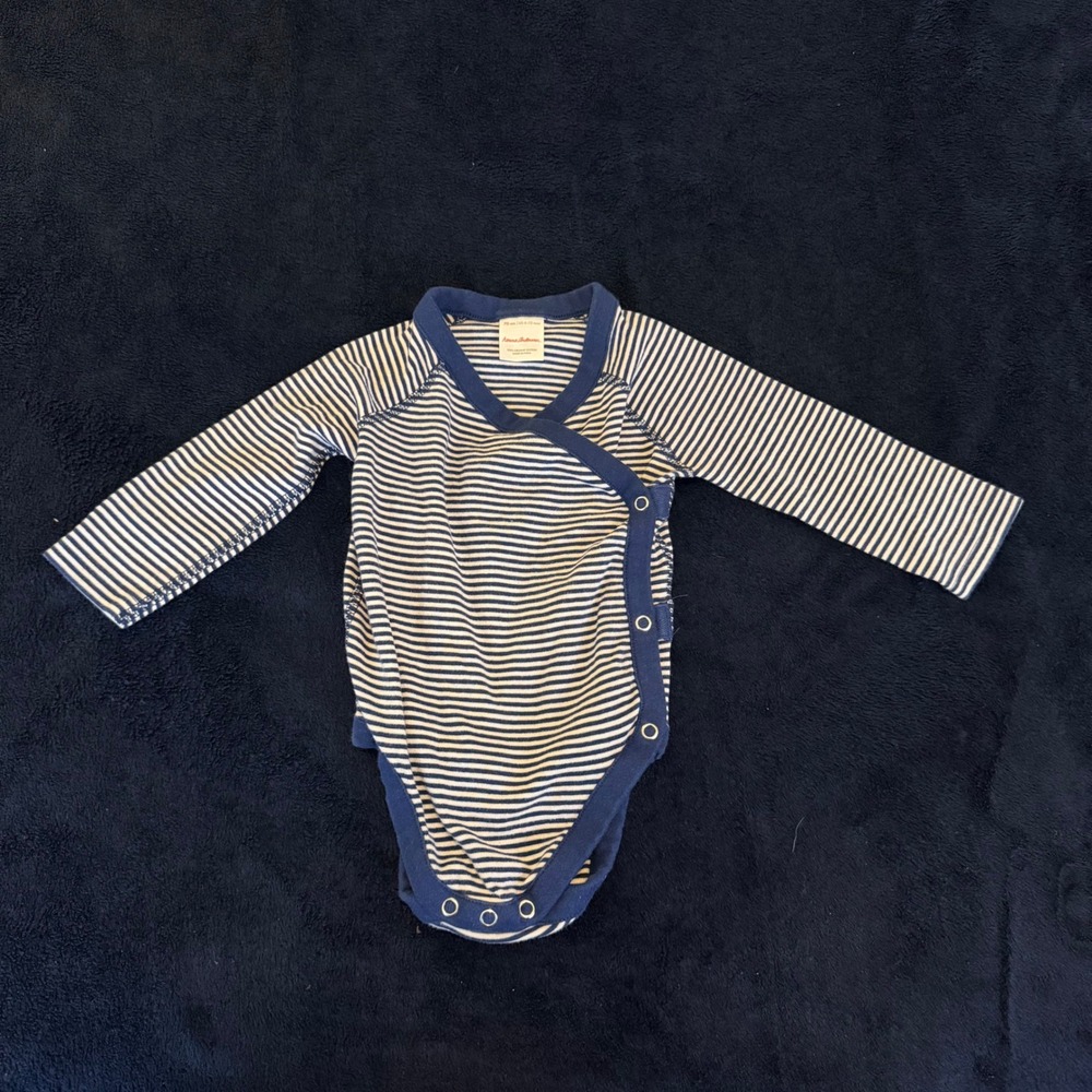 Hanna Andersson Baby Blue White‎ Striped Organic Cotton KimonWrap Bodysuit 6-12M